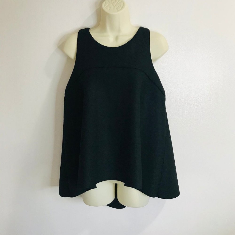 Milly Melton Bonded Trapeze Top Size Large L Black Shirt Blouse Virgin Wool